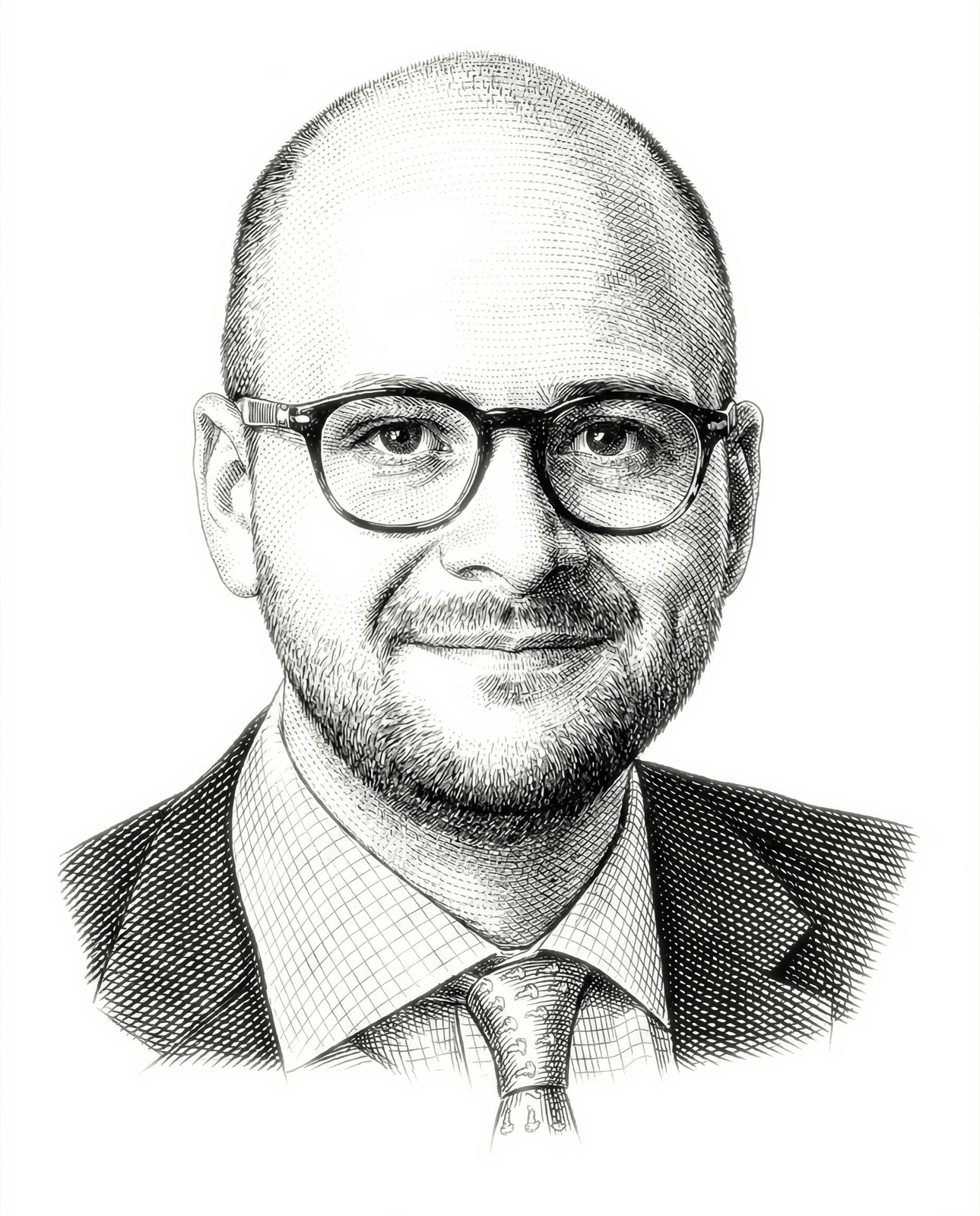 Illustrated portrait of B. Jed Rollins