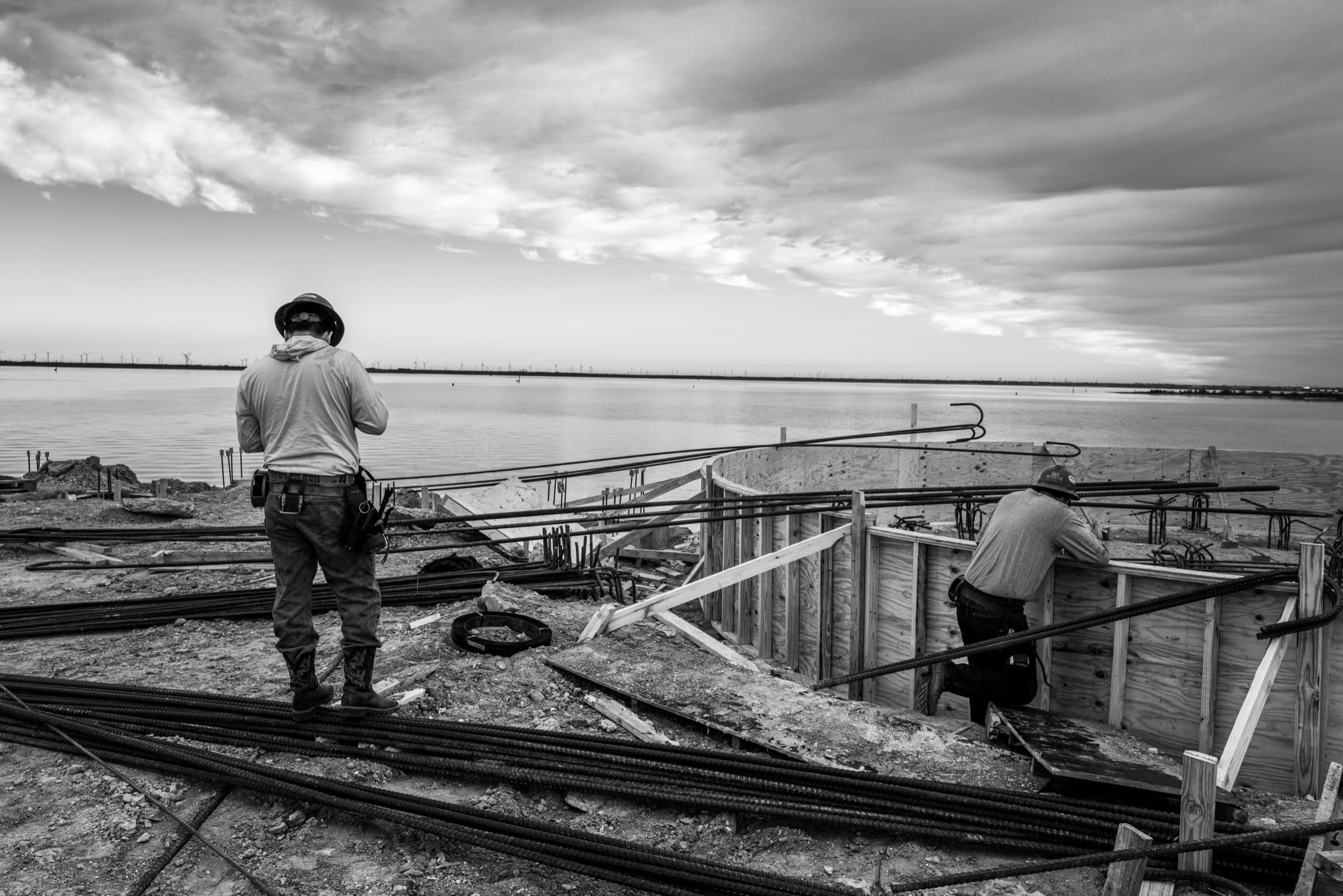 Construction workers at the waterfront